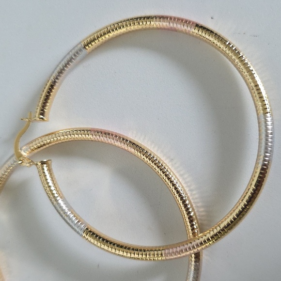 Gold Filled Tricolor Accent Hoop Earrings - Picture 5 of 6